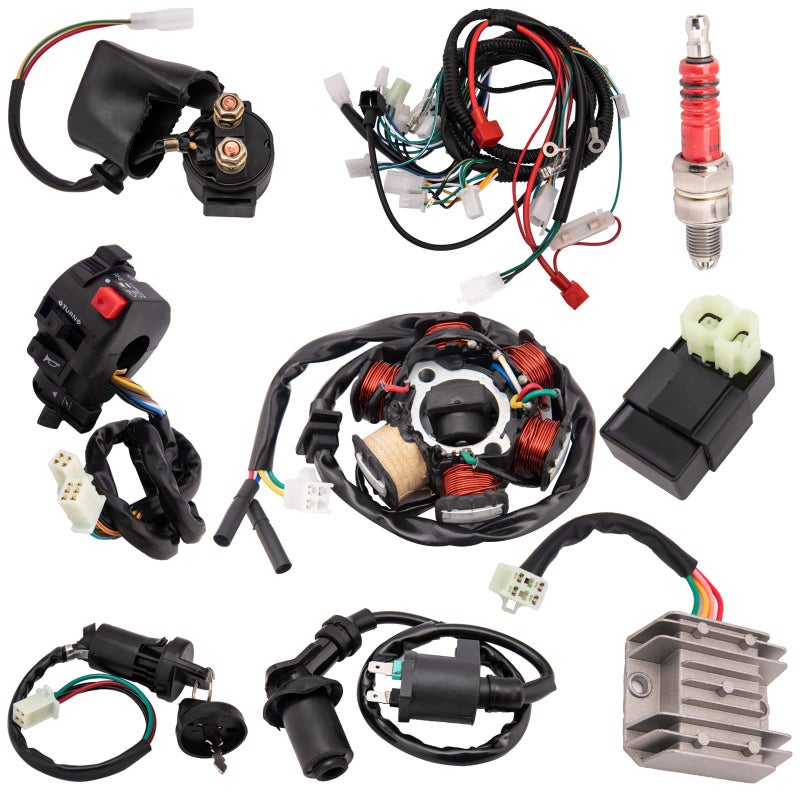 KAKO Complete Wiring Harness kit for ATV Quad 4 Four Wheelers GY6 50CC 70CC 110CC 125CC Go Kart Dirt Pit Bikes With Electrics Stator Coil CDI Wiring Harness Solenoid Relay Spark Plug by KAKO - Image 1